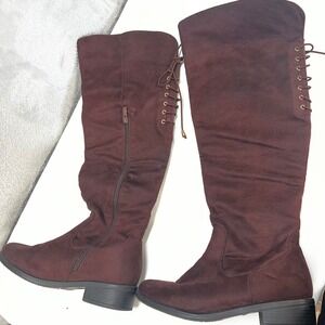 Top Moda Jones-6 Deep Brown Size 8 Faux Suede Over the Knee Lace Up Boho Goth
